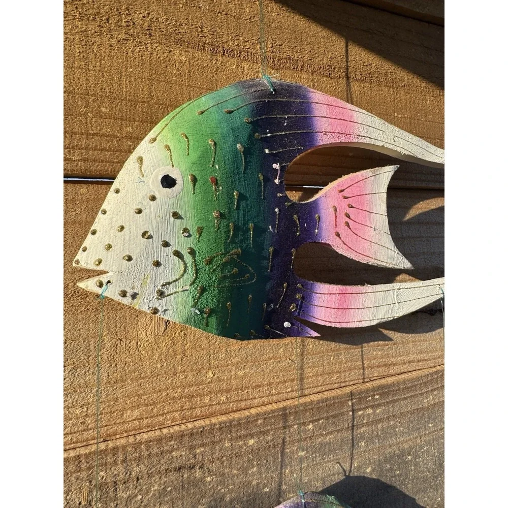 Wooden‎ Hanging Decorative Hand Carved Hand Painted Fish Vintage Jamaica